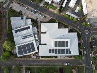 Aerial view of Civic Centre roof with solar panels
