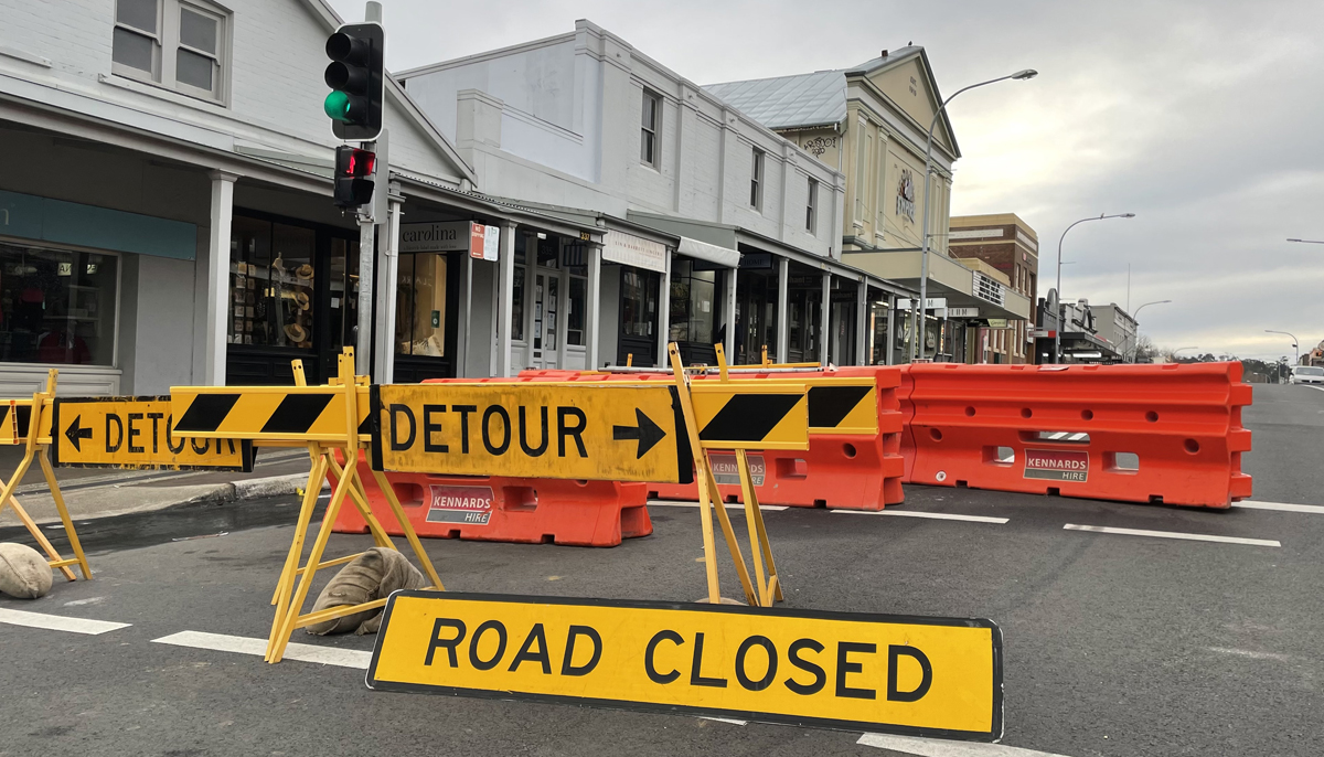 Road closed sign on Bong Bong Street in Bowral